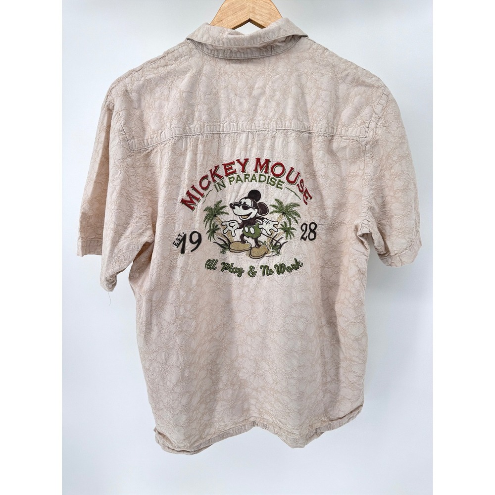 Disney Parks Mickey In Paradise Hawaiian Embroidered Beach‎ Aloha Shirt Mens S